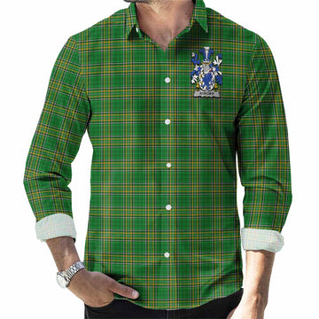 Aungier Irish Clan Tartan Long Sleeve Button Up with Coat of Arms Men's Shirt - Tartan Vibes Clothing