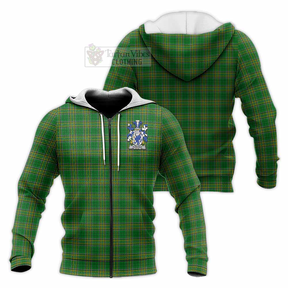 Tartan Vibes Clothing Aungier Irish Clan Tartan Knitted Hoodie with Coat of Arms