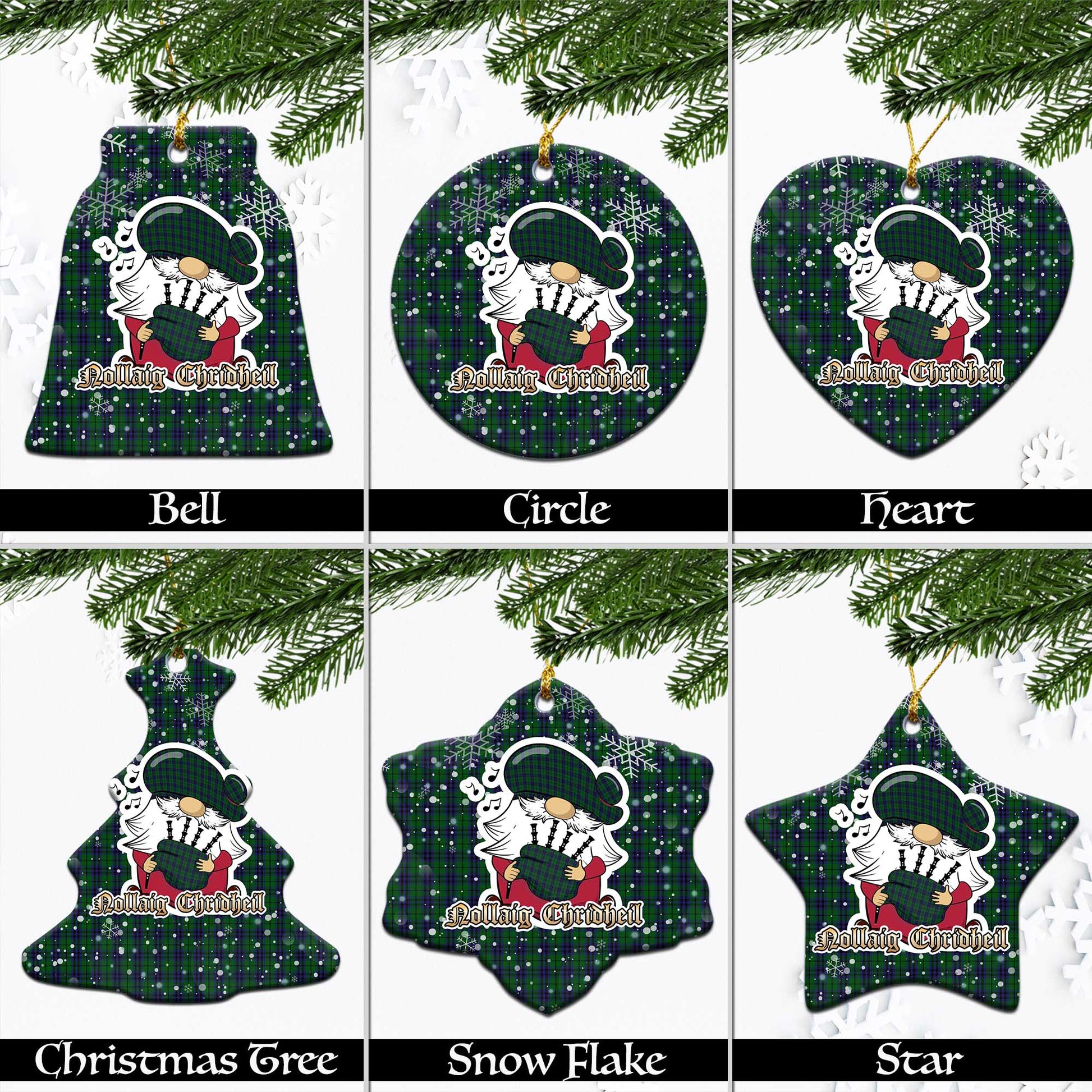 Austin Tartan Christmas Ornaments with Scottish Gnome Playing Bagpipes Ceramic - Tartanvibesclothing