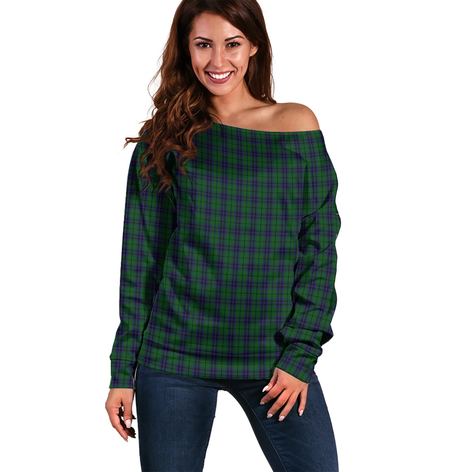 Austin Tartan Off Shoulder Women Sweater Women - Tartanvibesclothing