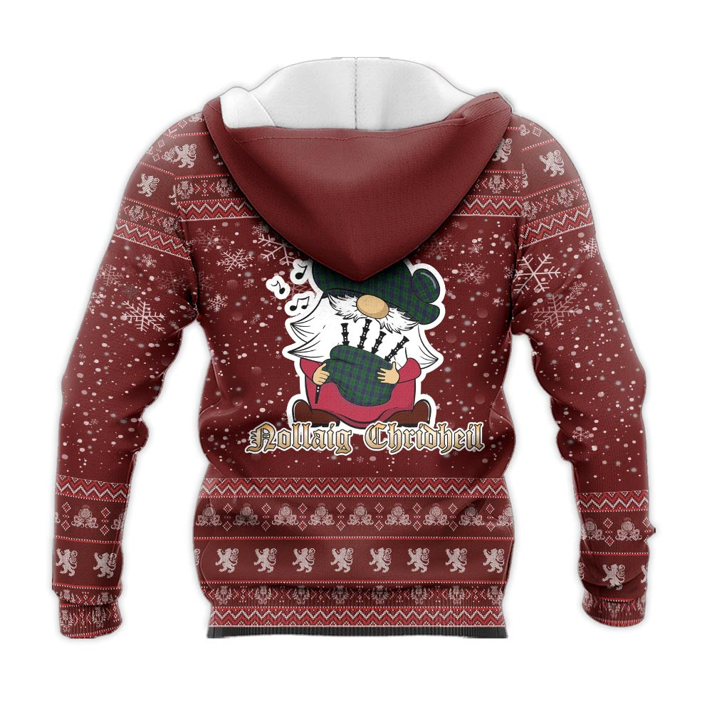 Austin Clan Christmas Knitted Hoodie with Funny Gnome Playing Bagpipes - Tartanvibesclothing