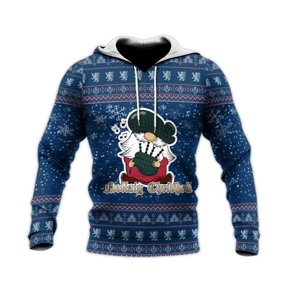 Austin Clan Christmas Knitted Hoodie with Funny Gnome Playing Bagpipes - Tartanvibesclothing