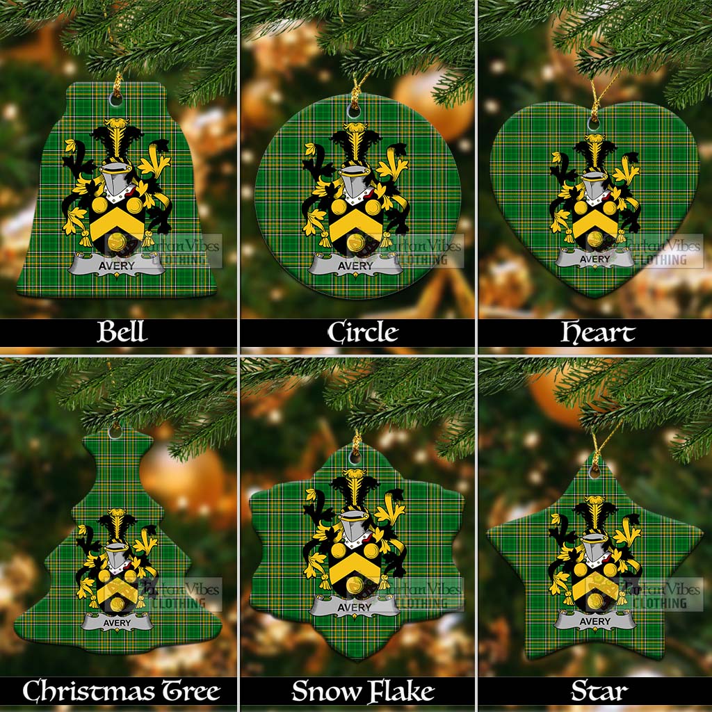 Tartan Vibes Clothing Avery Irish Clan Tartan Christmas Ceramic Ornament with Coat of Arms