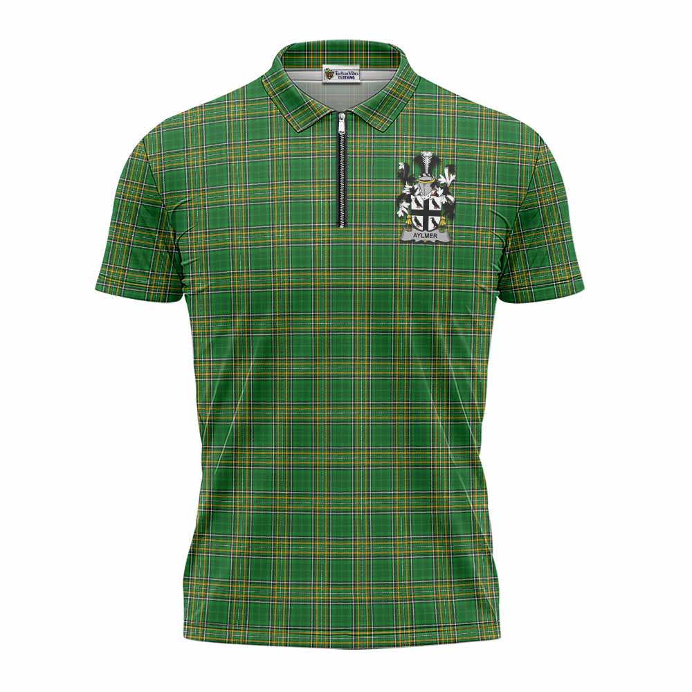 Aylmer Irish Clan Tartan Zipper Polo Shirt with Coat of Arms