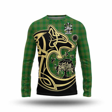 Aylmer Irish Tartan Long Sleeve T-Shirt with Coat of Arms Celtic Wolf Style