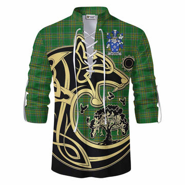 Aylward Irish Tartan Ghillie Kilt Shirt with Coat of Arms Celtic Wolf Style