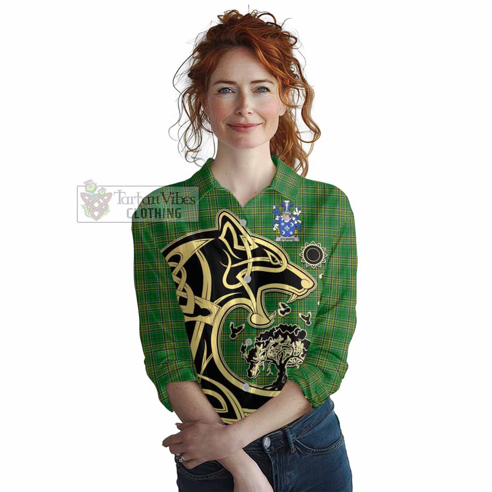 Tartan Vibes Clothing Aylward Irish Tartan Women's Casual Shirt with Coat of Arms Celtic Wolf Style