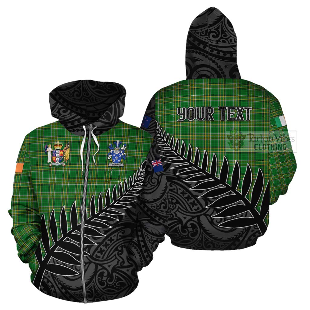 Tartan Vibes Clothing Aylward Irish Clan Tartan Cotton Hoodie with Coat of Arms New Zealand Silver Fern Half Style