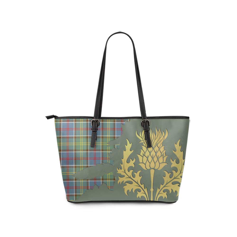 Ayrshire District Tartan Leather Tote Bag Gold Thistle Style - Tartan Vibes Clothing