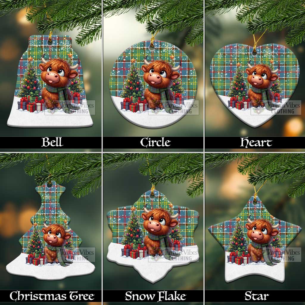 Tartan Vibes Clothing Ayrshire District Tartan Christmas Ceramic Ornament with Adorable Highland Coo