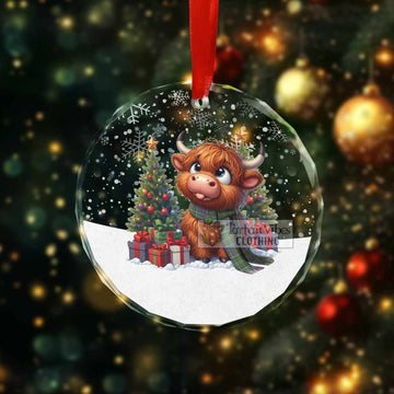 Ayrshire District Clan Christmas Glass Ornament with Adorable Highland Coo - Tartan Vibes Clothing