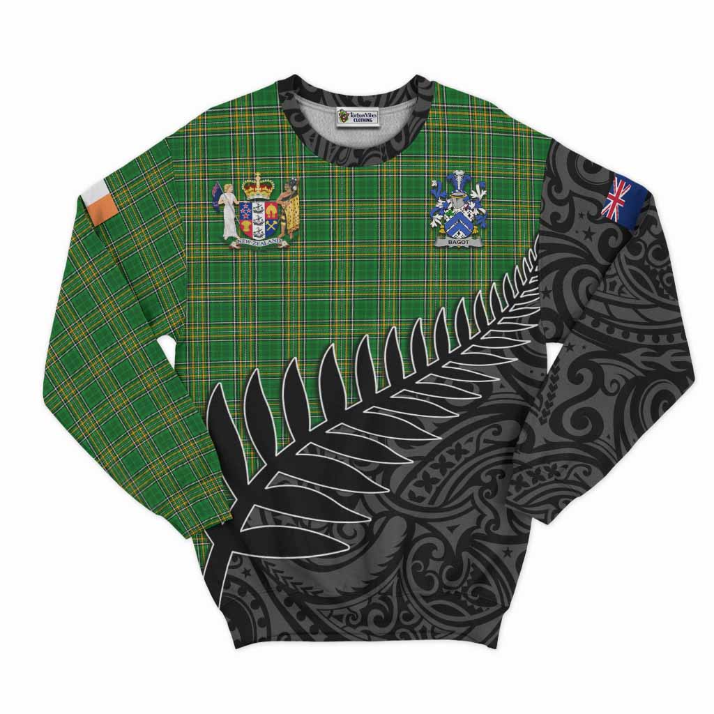 Tartan Vibes Clothing Bagot Irish Clan Tartan Sweatshirt with Coat of Arms New Zealand Silver Fern Half Style