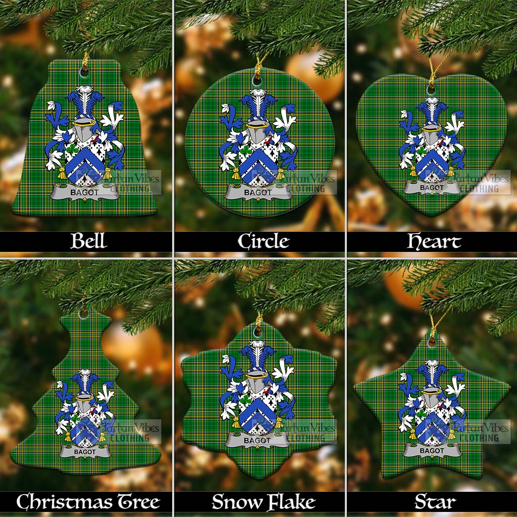 Tartan Vibes Clothing Bagot Irish Clan Tartan Christmas Ceramic Ornament with Coat of Arms