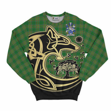 Bagot Irish Tartan Sweatshirt with Coat of Arms Celtic Wolf Style