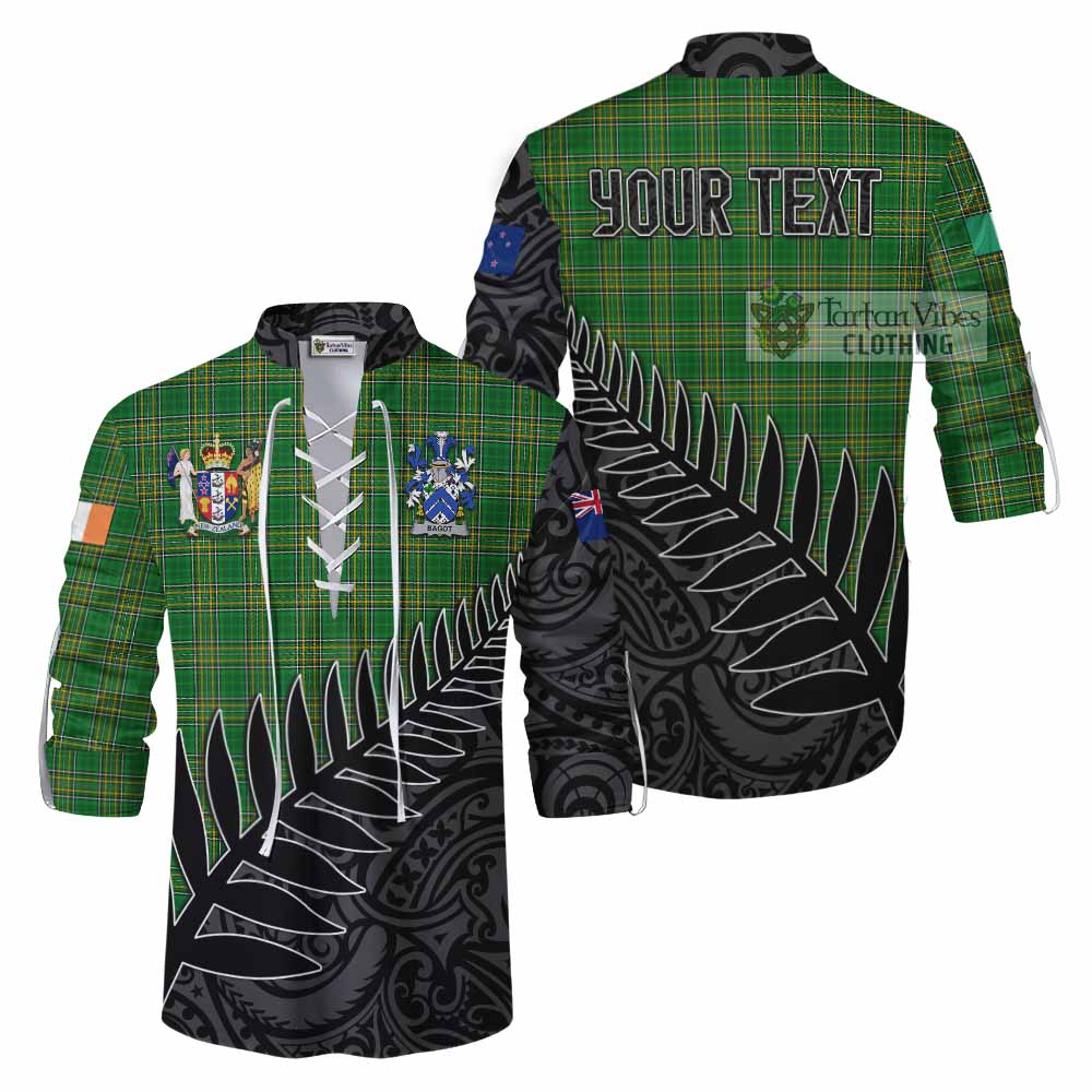 Tartan Vibes Clothing Bagot Irish Clan Tartan Ghillie Kilt Shirt with Coat of Arms New Zealand Silver Fern Half Style