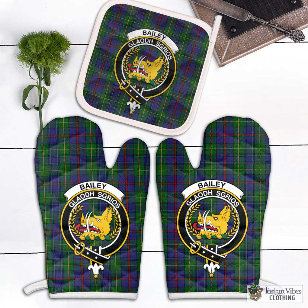 Bailey Tartan Combo Oven Mitt & Pot-Holder with Family Crest White - Tartan Vibes Clothing
