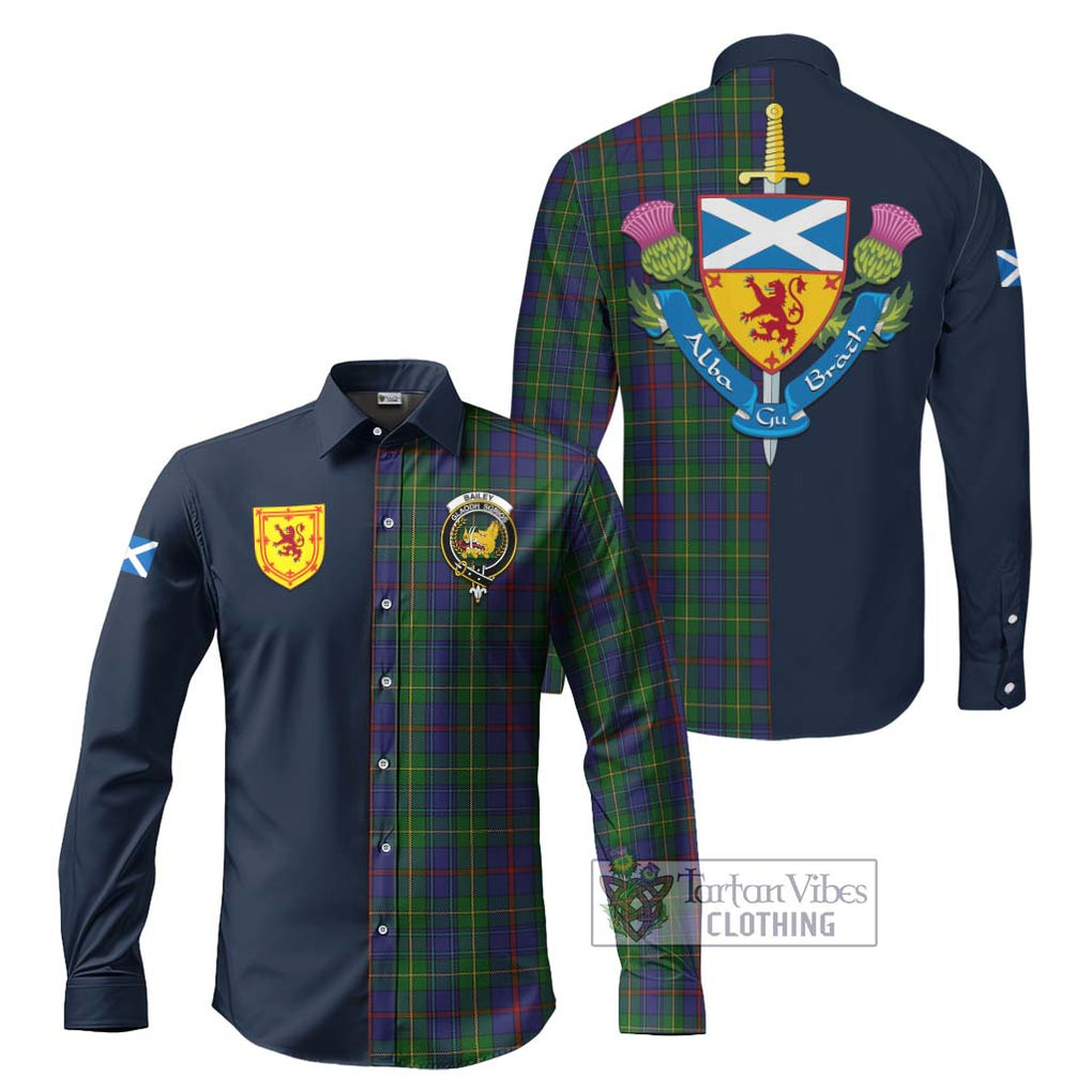 Bailey Tartan Long Sleeve Button Shirt Alba with Scottish Lion Royal Arm Half Style Men's Shirt S - Tartan Vibes Clothing