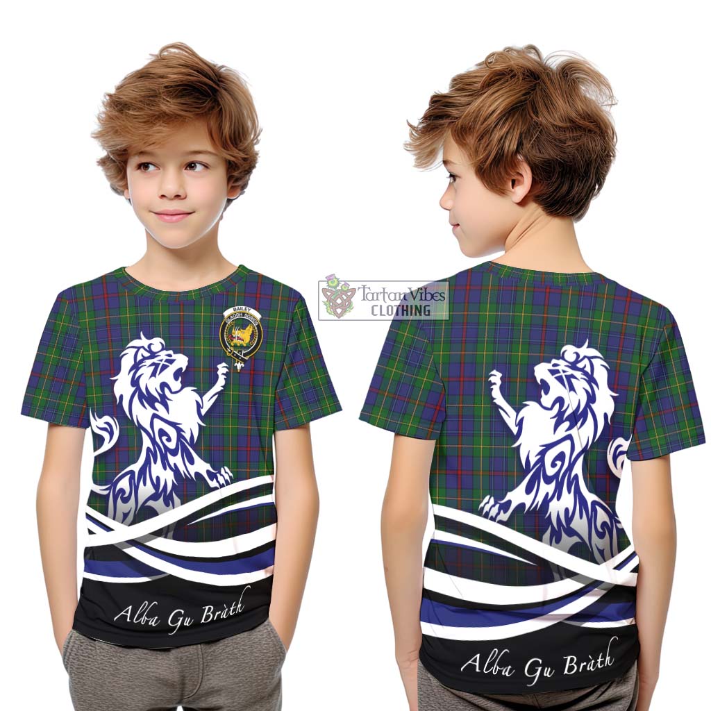 Tartan Vibes Clothing Bailey Tartan Kid T-Shirt with Alba Gu Brath Regal Lion Emblem