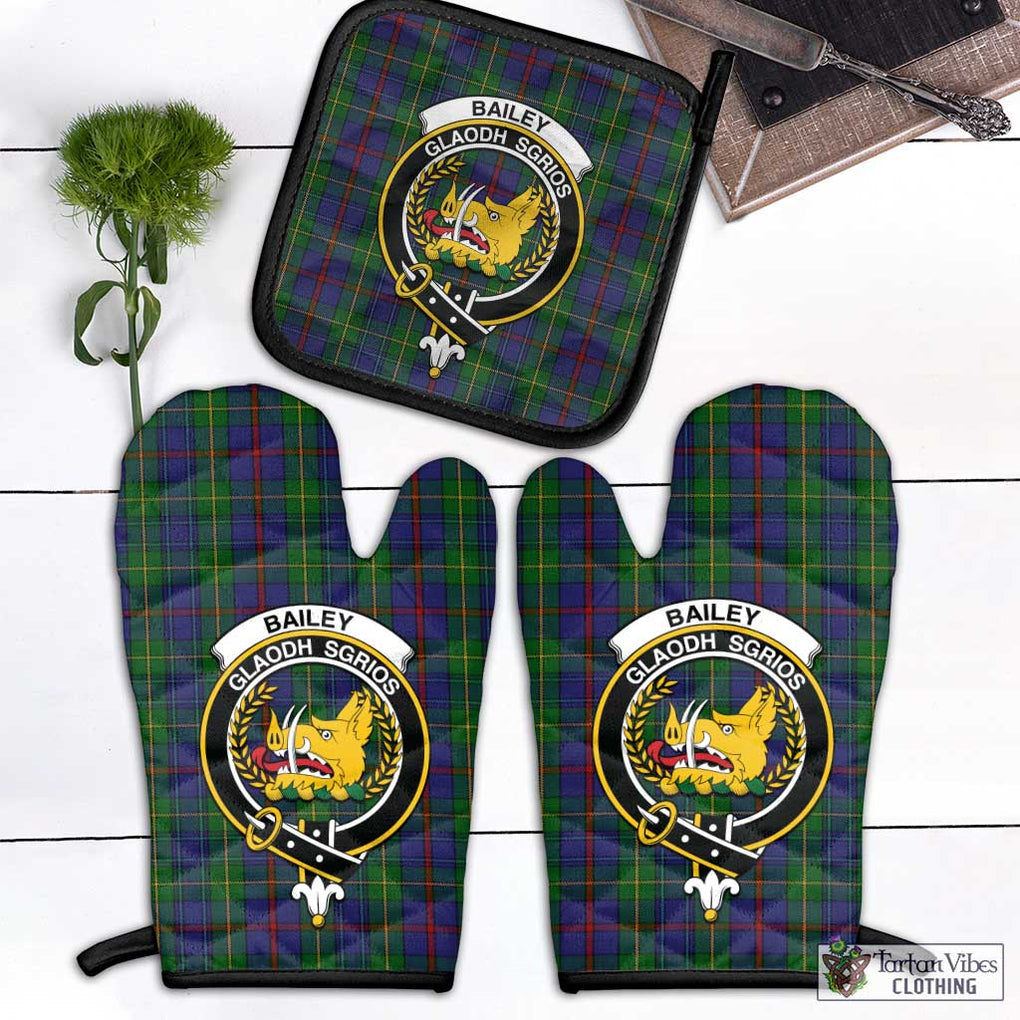 Bailey Tartan Combo Oven Mitt & Pot-Holder with Family Crest Black - Tartan Vibes Clothing