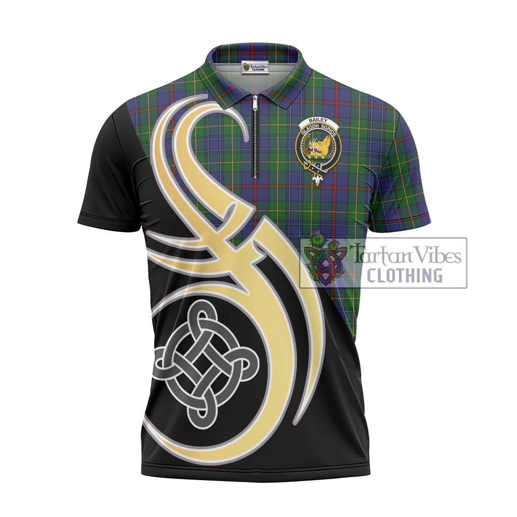 Tartan Vibes Clothing Bailey Tartan Zipper Polo Shirt with Family Crest and Celtic Symbol Style