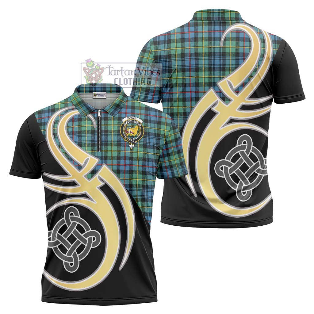 Tartan Vibes Clothing Bailey Ancient Tartan Zipper Polo Shirt with Family Crest and Celtic Symbol Style