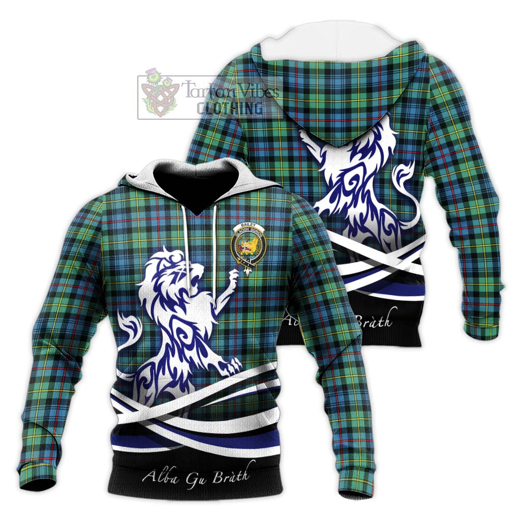 Bailey Ancient Tartan Knitted Hoodie with Alba Gu Brath Regal Lion Emblem Unisex Knitted Pullover Hoodie - Tartanvibesclothing Shop