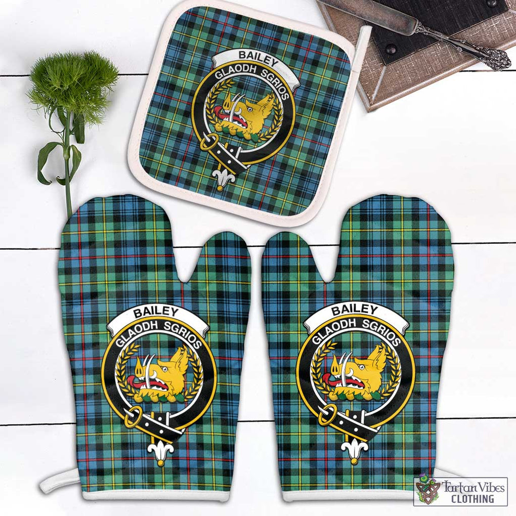 Bailey Ancient Tartan Combo Oven Mitt & Pot-Holder with Family Crest White - Tartan Vibes Clothing