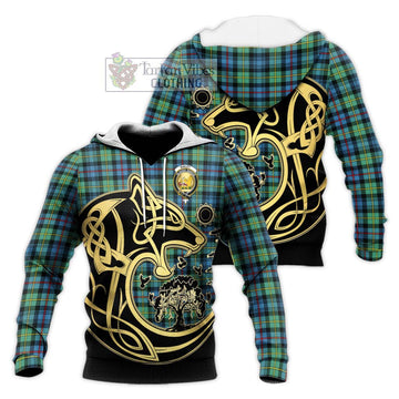 Bailey Ancient Tartan Knitted Hoodie with Family Crest Celtic Wolf Style