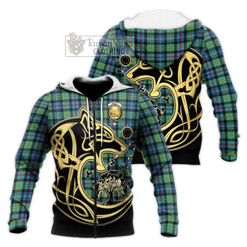 Bailey Ancient Tartan Knitted Hoodie with Family Crest Celtic Wolf Style