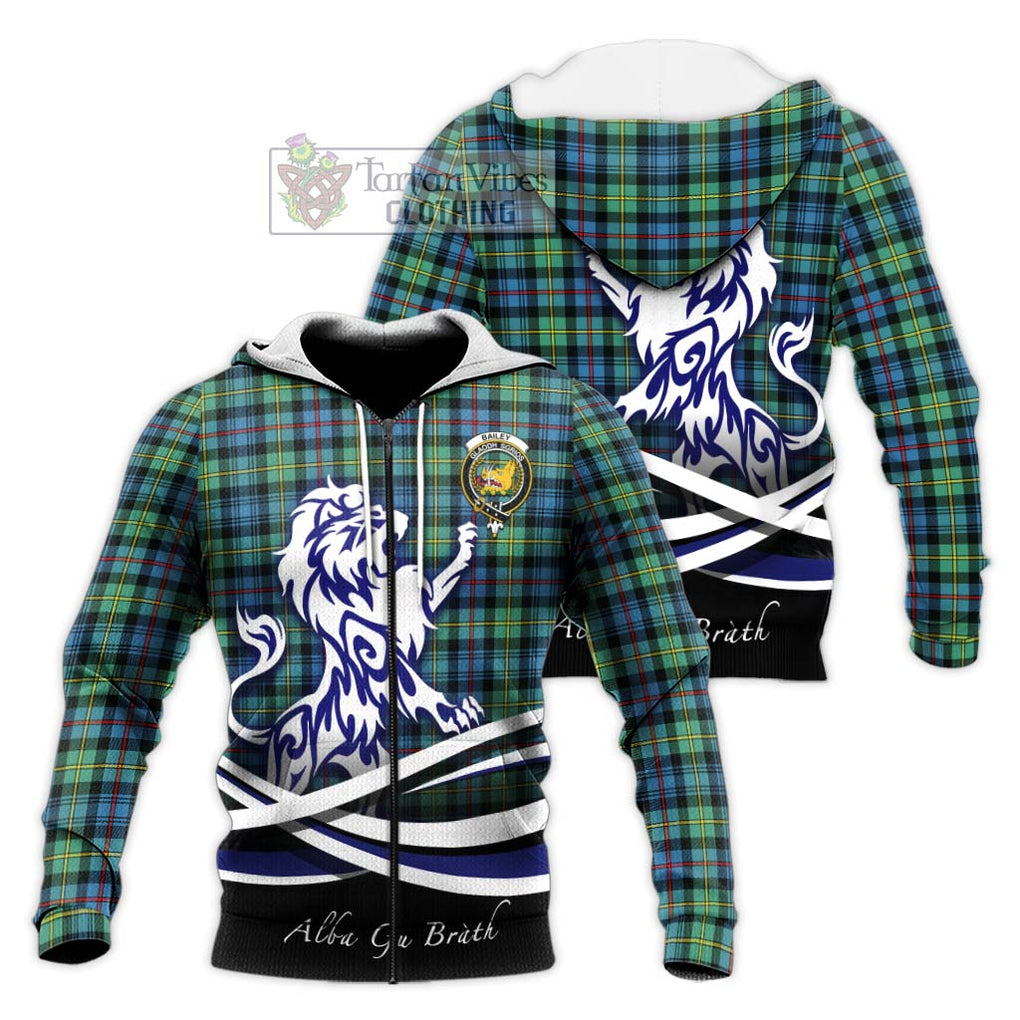 Bailey Ancient Tartan Knitted Hoodie with Alba Gu Brath Regal Lion Emblem Unisex Knitted Zip Hoodie - Tartanvibesclothing Shop