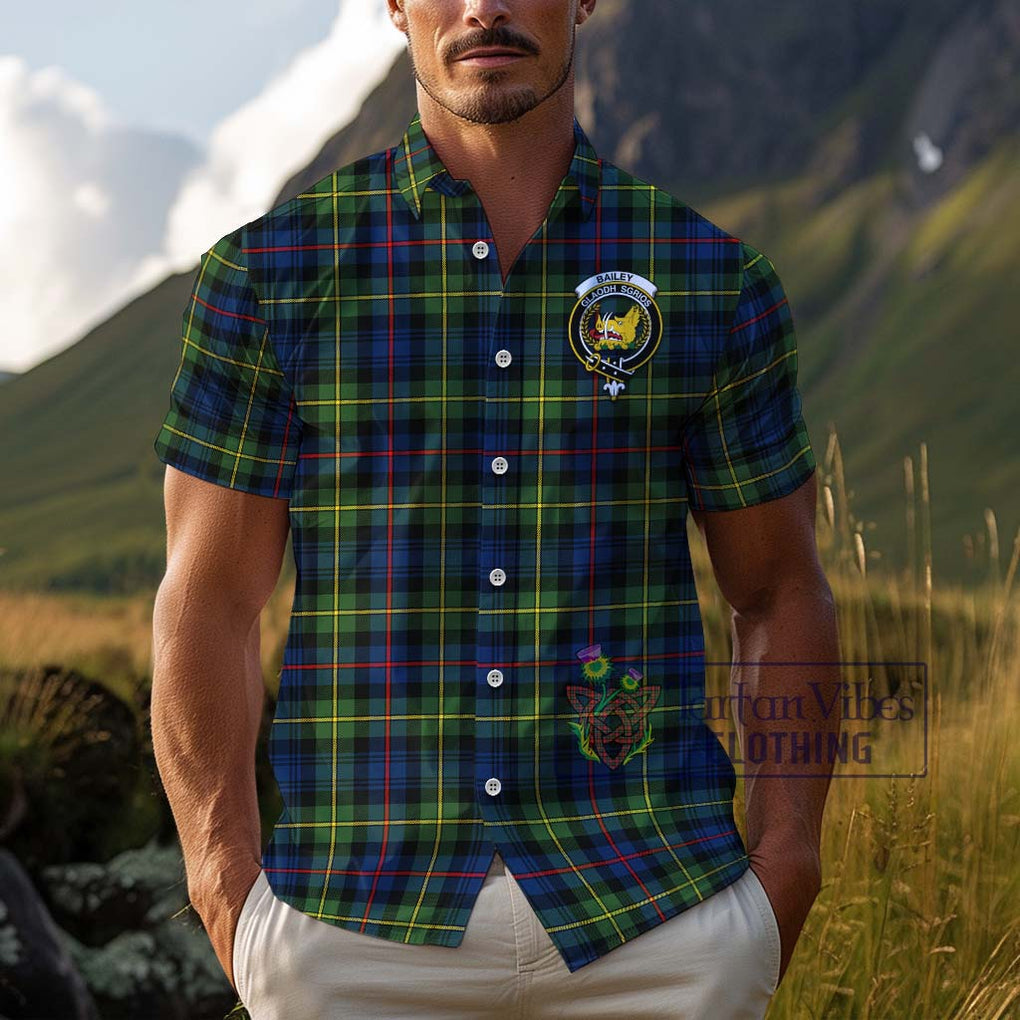 Bailey Modern Tartan Cotton Hawaiian Shirt with Family Crest Adult - Tartan Vibes Clothing