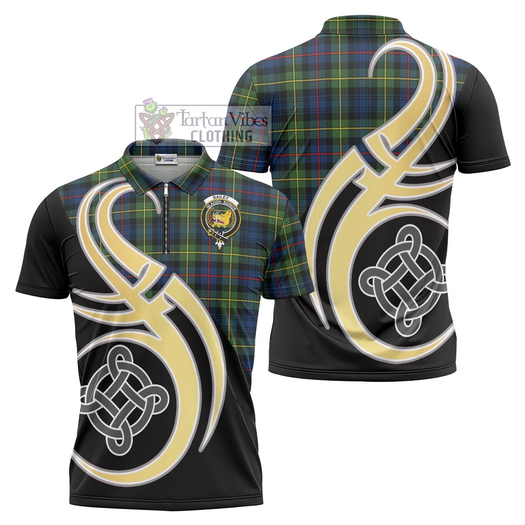 Tartan Vibes Clothing Bailey Modern Tartan Zipper Polo Shirt with Family Crest and Celtic Symbol Style