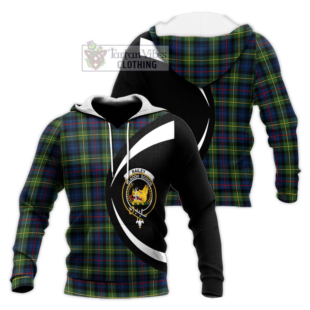 Bailey Modern Tartan Knitted Hoodie with Family Crest Circle Style Unisex Knitted Pullover Hoodie - Tartan Vibes Clothing