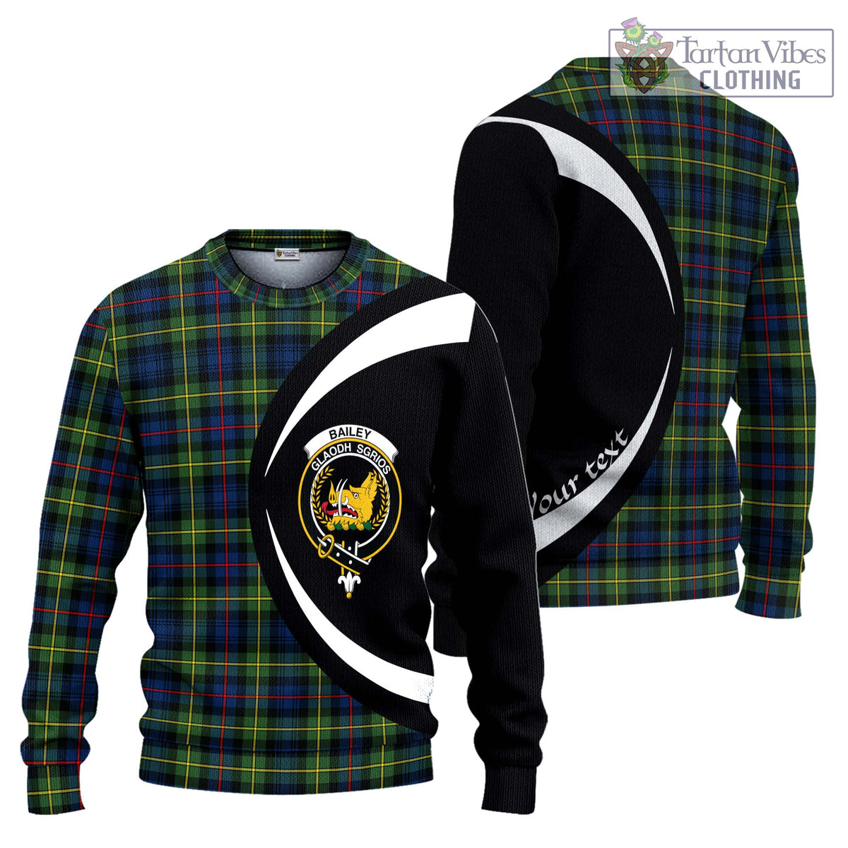 Bailey Modern Tartan Ugly Sweater with Family Crest Circle Style Unisex - Tartan Vibes Clothing