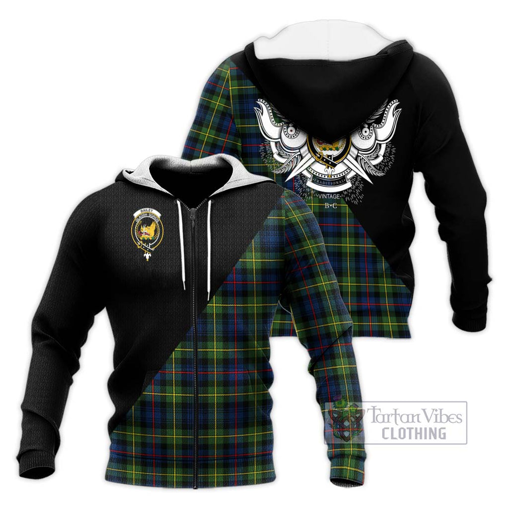 Bailey Modern Tartan Knitted Hoodie with Family Crest and Military Logo Style Unisex Knitted Zip Hoodie - Tartanvibesclothing Shop