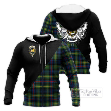 Bailey Modern Tartan Knitted Hoodie with Family Crest and Military Logo Style