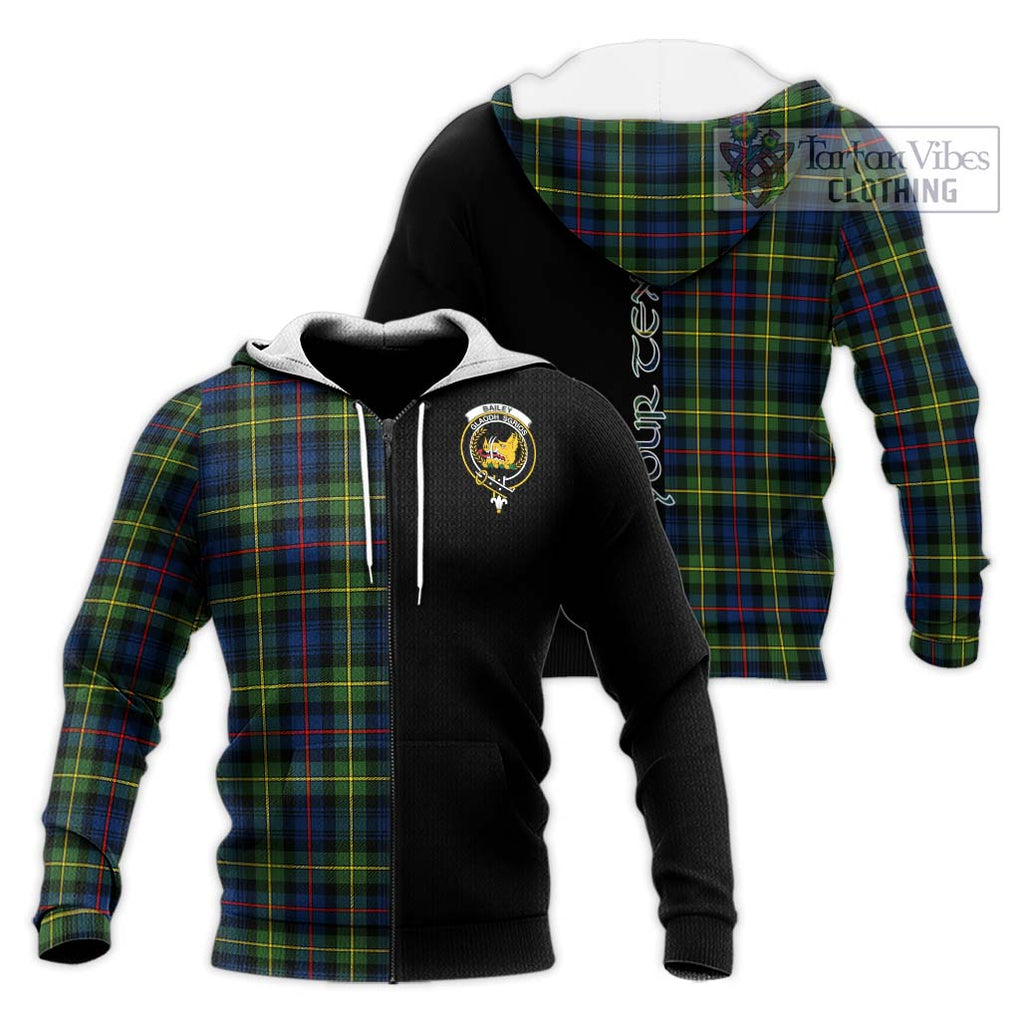 Bailey Modern Tartan Knitted Hoodie with Family Crest and Half Of Me Style Unisex Knitted Zip Hoodie - Tartanvibesclothing Shop