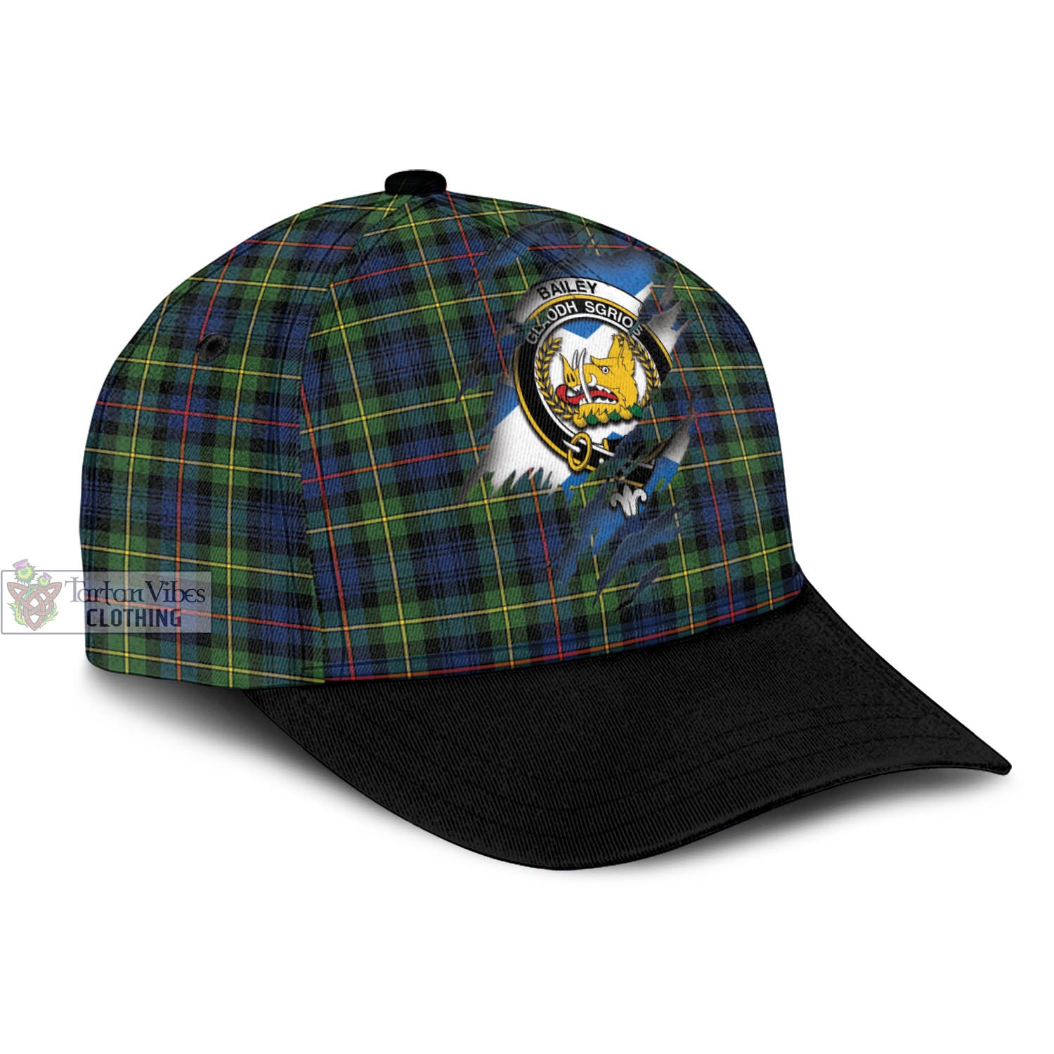 Tartan Vibes Clothing Bailey Modern Tartan Classic Cap with Family Crest In Me Style