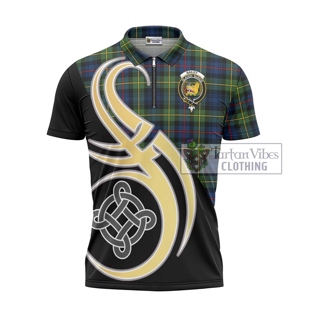 Tartan Vibes Clothing Bailey Modern Tartan Zipper Polo Shirt with Family Crest and Celtic Symbol Style