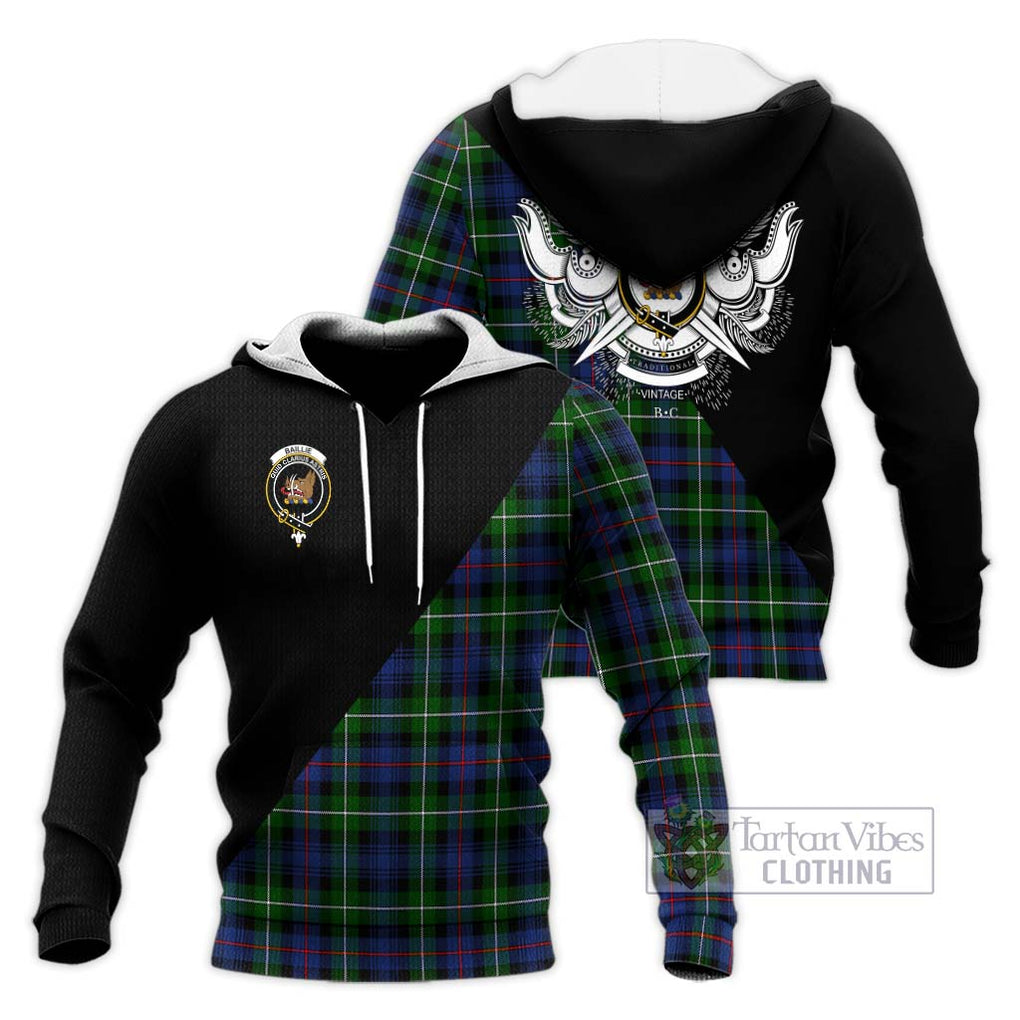 Baillie Tartan Knitted Hoodie with Family Crest and Military Logo Style Unisex Knitted Pullover Hoodie - Tartanvibesclothing Shop