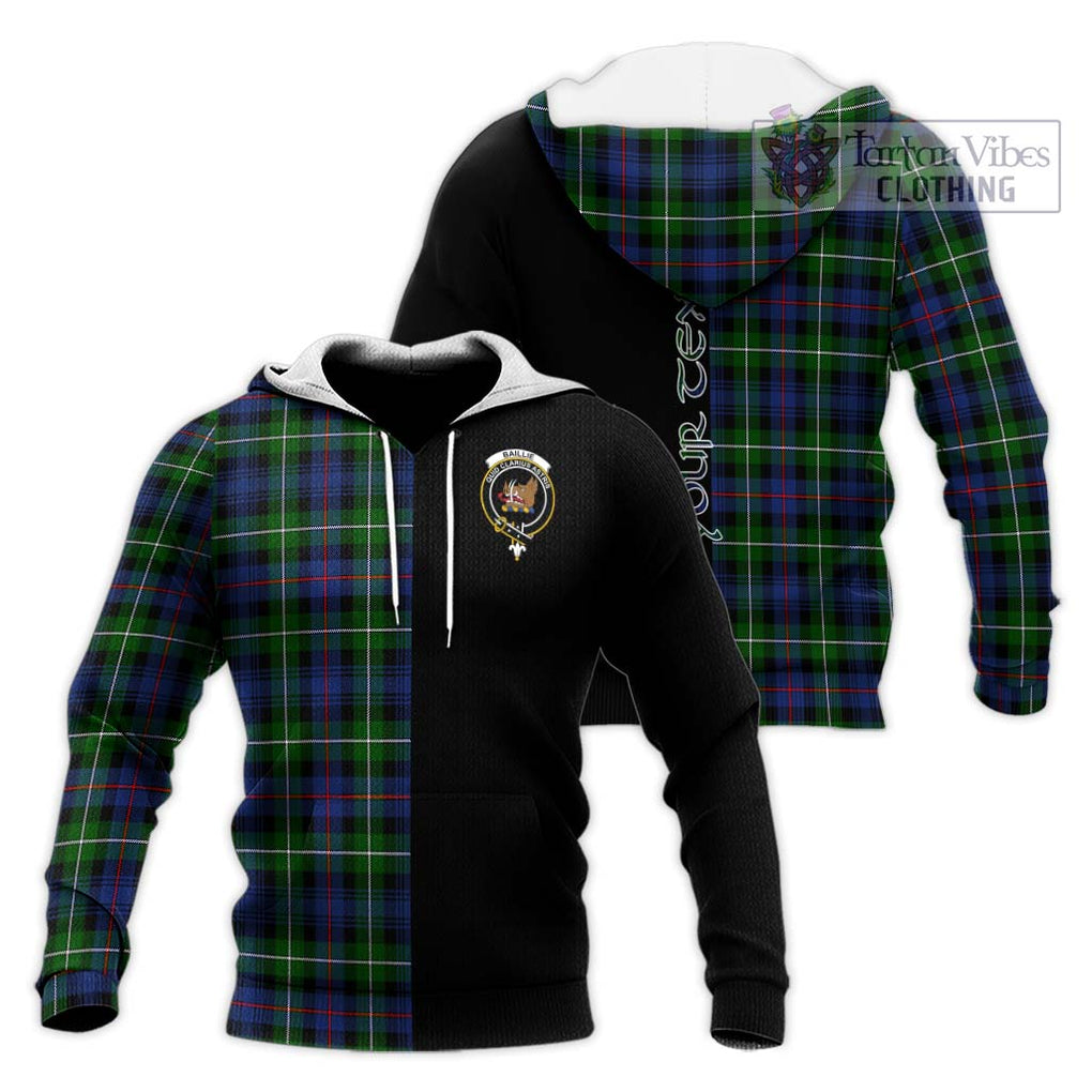 Baillie Tartan Knitted Hoodie with Family Crest and Half Of Me Style Unisex Knitted Pullover Hoodie - Tartanvibesclothing Shop