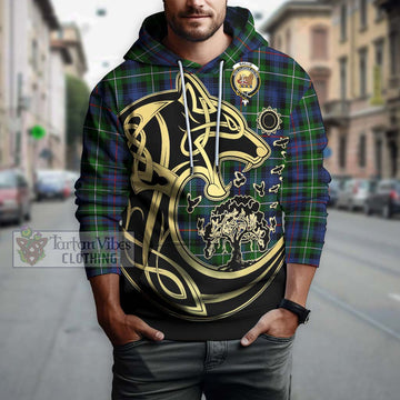 Baillie Tartan Hoodie with Family Crest Celtic Wolf Style