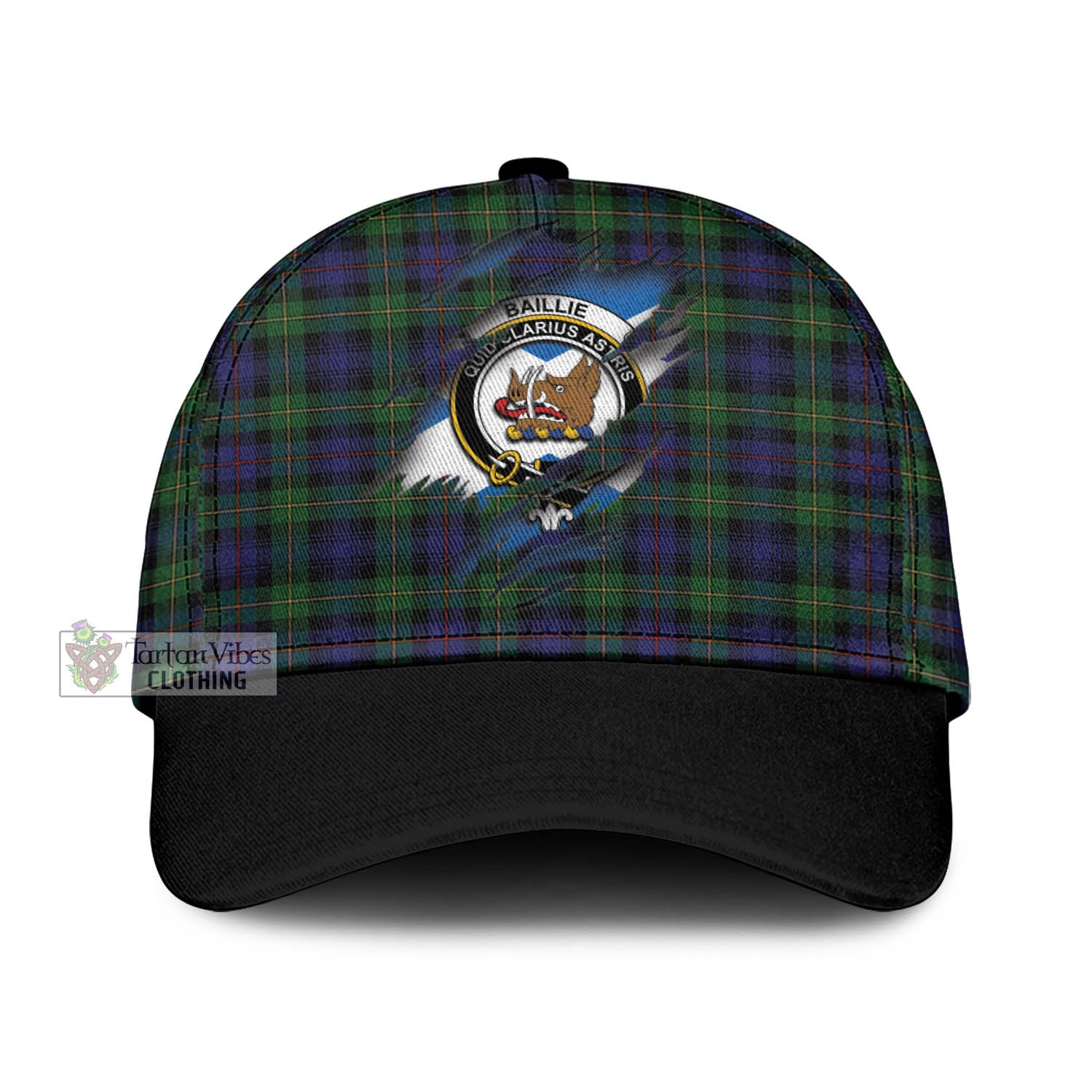 Tartan Vibes Clothing Baillie Tartan Classic Cap with Family Crest In Me Style