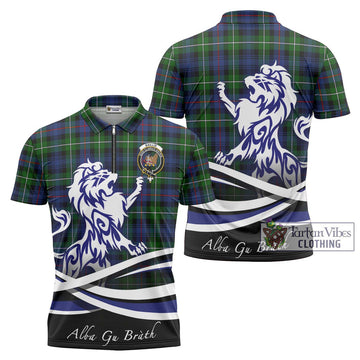 Baillie Tartan Zipper Polo Shirt with Alba Gu Brath Regal Lion Emblem Unisex - Tartan Vibes Clothing