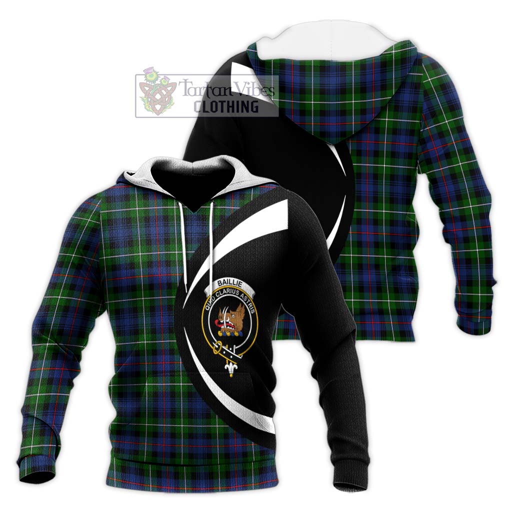 Baillie Tartan Knitted Hoodie with Family Crest Circle Style Unisex Knitted Pullover Hoodie - Tartan Vibes Clothing