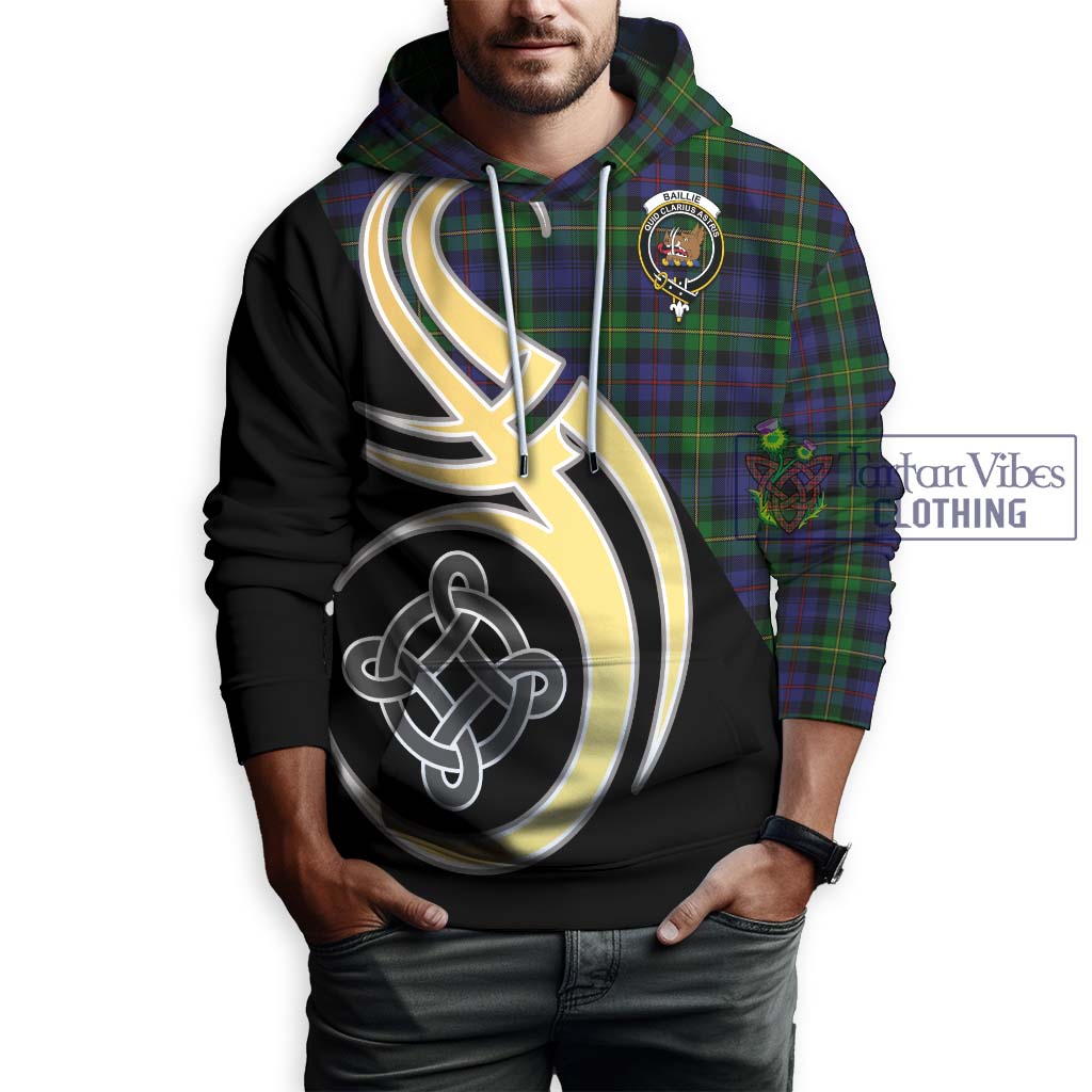 Baillie Tartan Hoodie with Family Crest and Celtic Symbol Style Zip Hoodie - Tartan Vibes Clothing