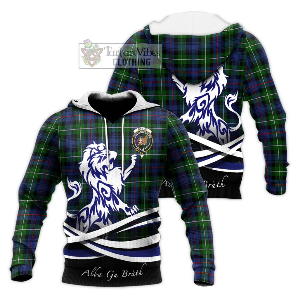 Baillie Tartan Knitted Hoodie with Alba Gu Brath Regal Lion Emblem Unisex Knitted Pullover Hoodie - Tartanvibesclothing Shop