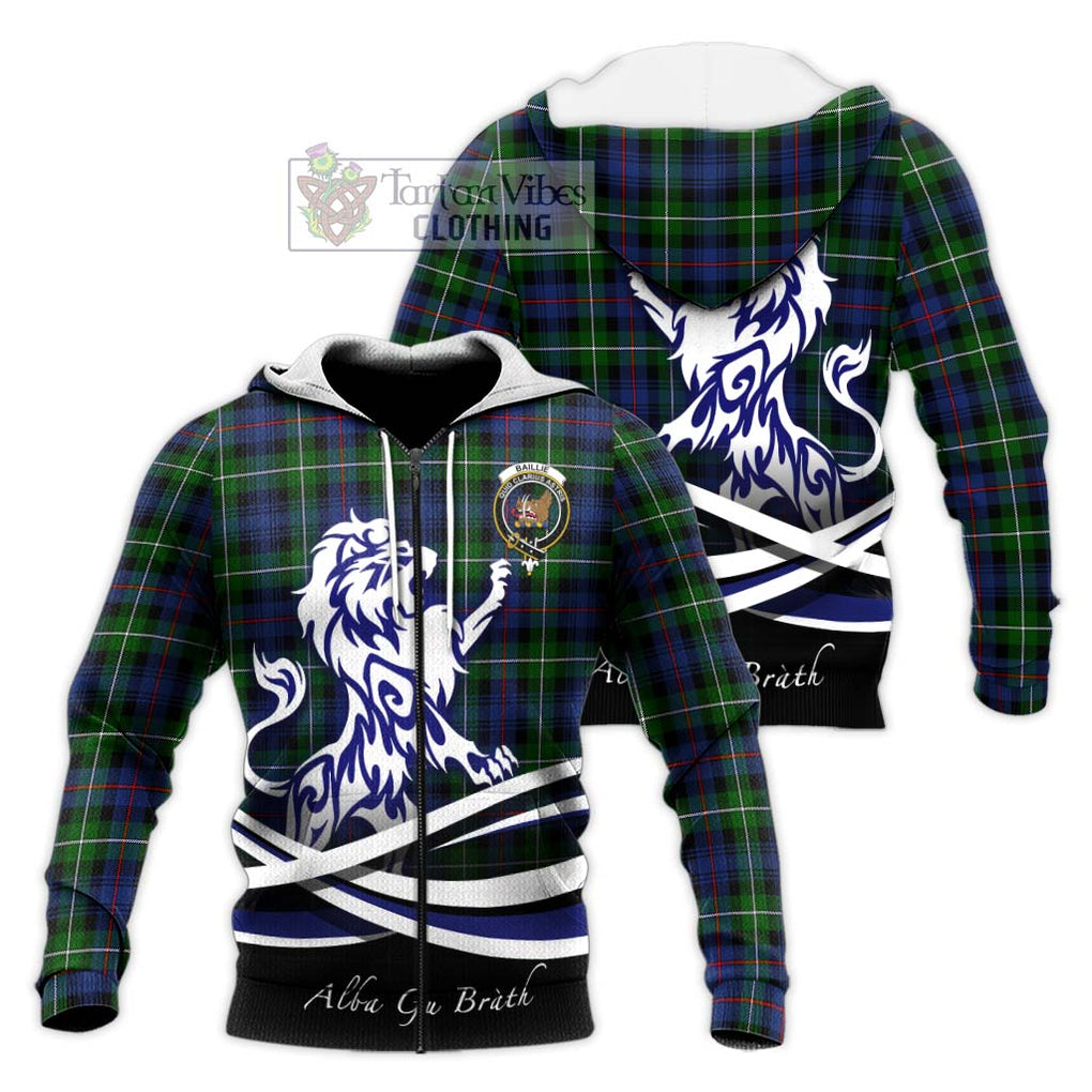 Baillie Tartan Knitted Hoodie with Alba Gu Brath Regal Lion Emblem Unisex Knitted Zip Hoodie - Tartanvibesclothing Shop