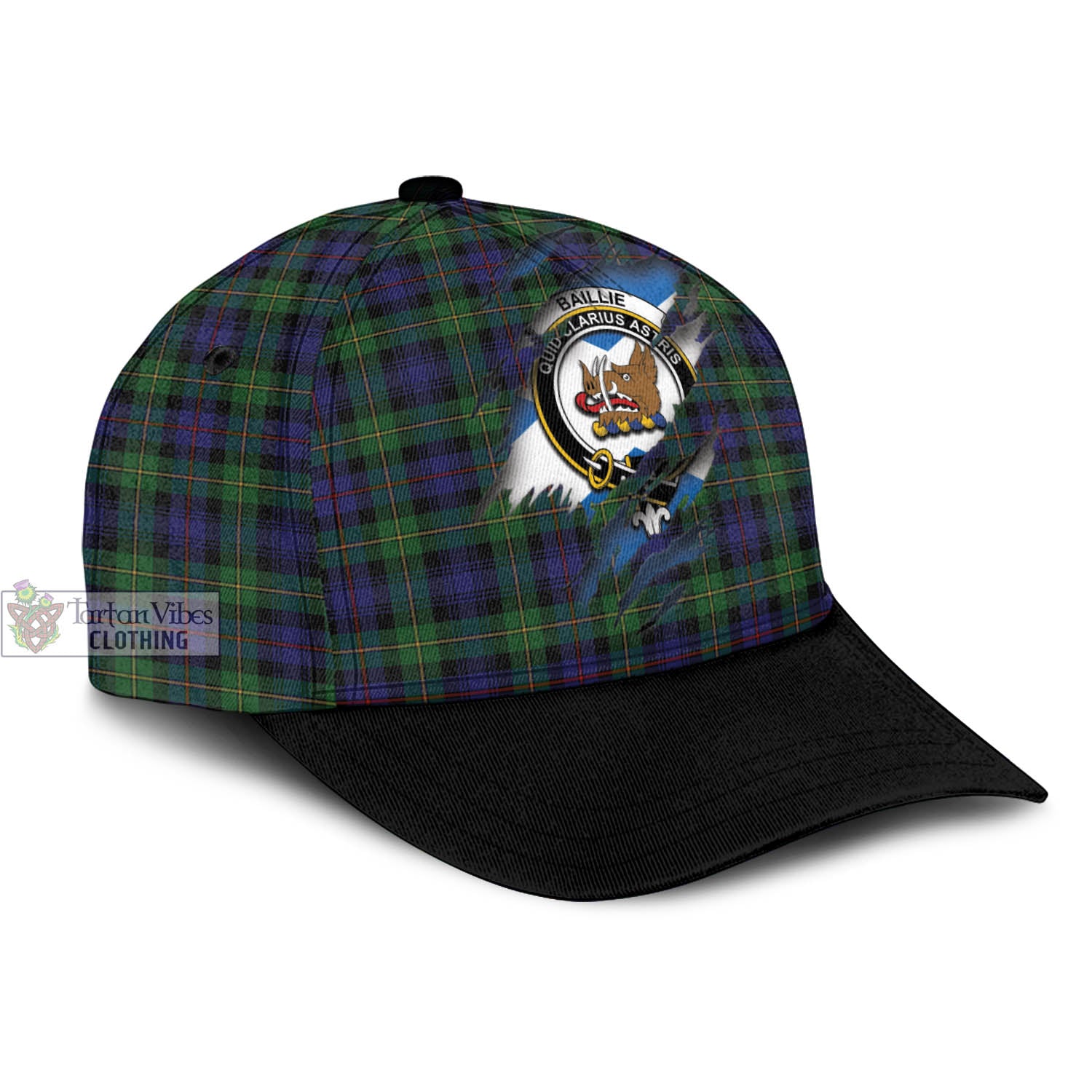 Tartan Vibes Clothing Baillie Tartan Classic Cap with Family Crest In Me Style