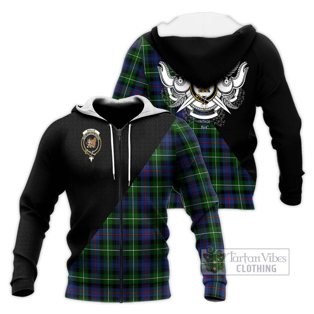 Baillie Tartan Knitted Hoodie with Family Crest and Military Logo Style Unisex Knitted Zip Hoodie - Tartanvibesclothing Shop